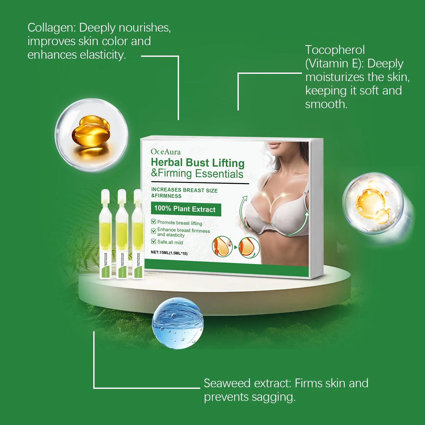 Oceaura Herbal Breast Firming Serum Lifting Enhance Skin Elasticity Nourishing Tightening Bust Skin Reduce Sagging Breast Serum