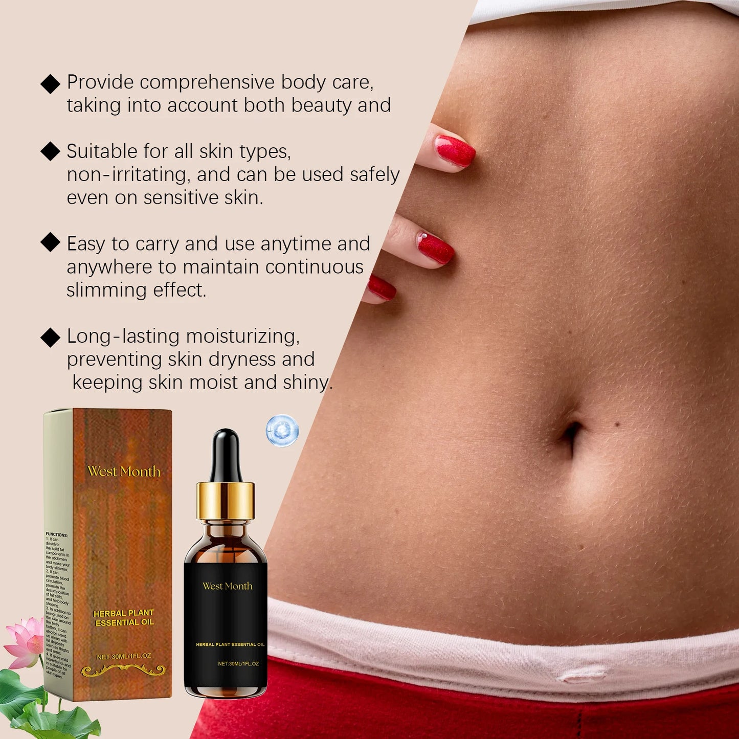 West&Month 30ml Slimming Body Care Serum Oil Anti Cellulite Fat Burning Massage Tighten Abdominal Thigh Firming Shaping Body Oil