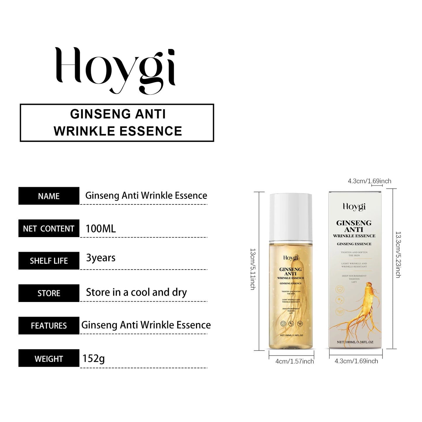 Hoygi 100ml Gold Ginseng Firming Face Essence Moisturizing Smoothing Skin Fade Fine Lines Wrinkles Tighten Facial Skin Serum