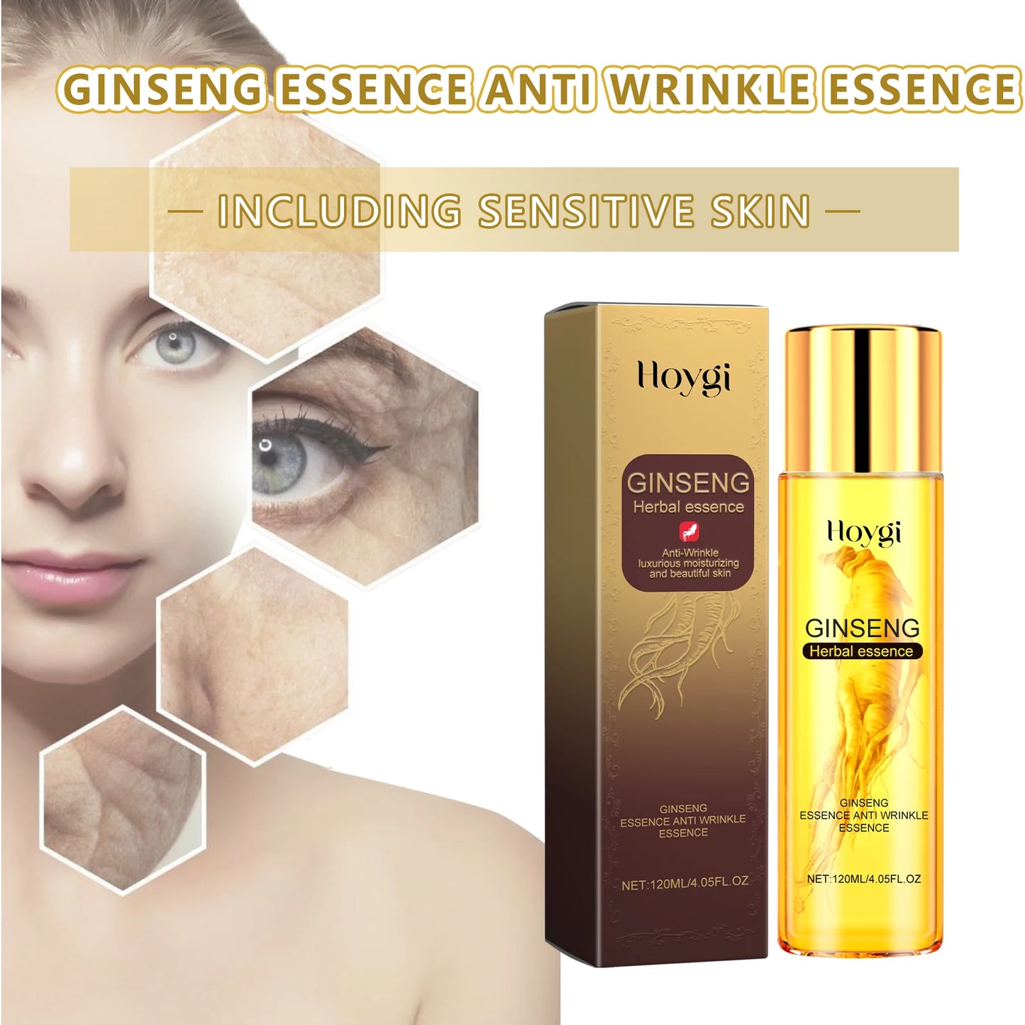 Hoygi Ginseng Face Serum Fade Fine Lines Anti-aging Improve Dullness and Roughness Firming Nourishing Skin Booster Face Serum