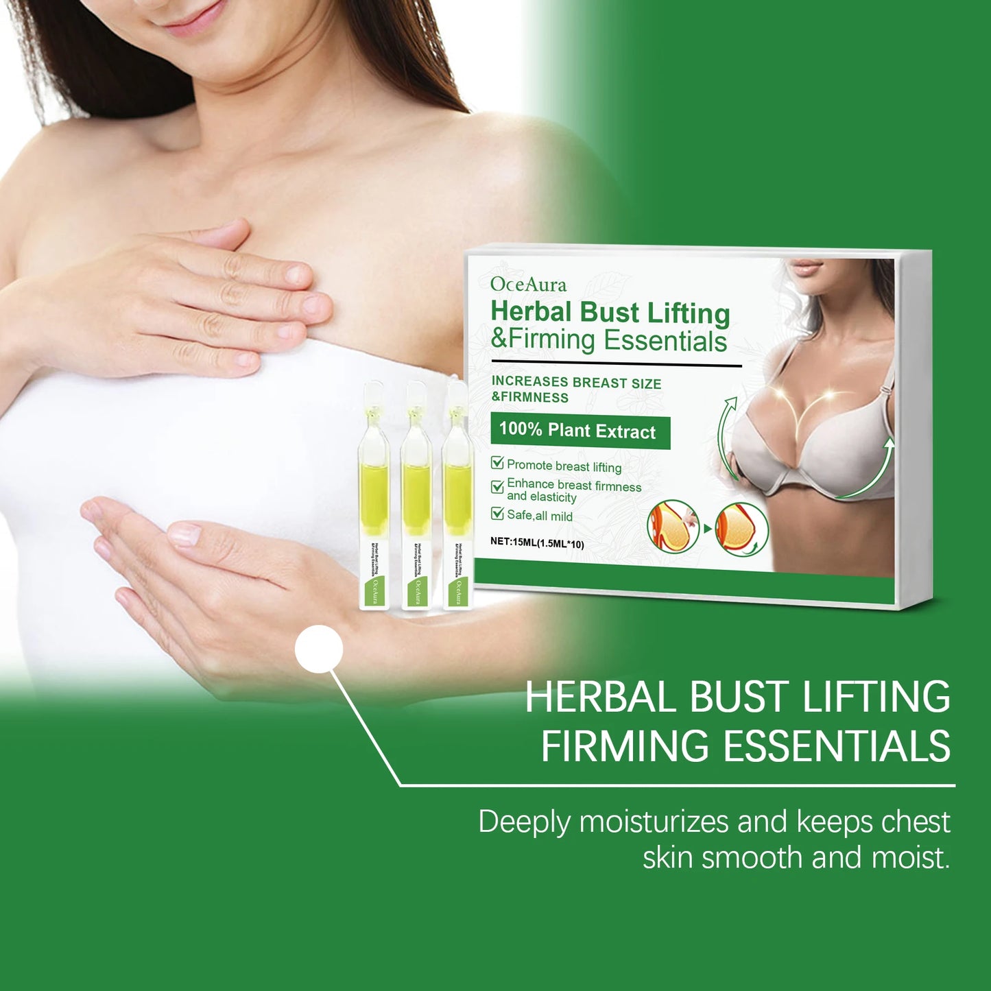 Oceaura Herbal Breast Firming Serum Lifting Enhance Skin Elasticity Nourishing Tightening Bust Skin Reduce Sagging Breast Serum