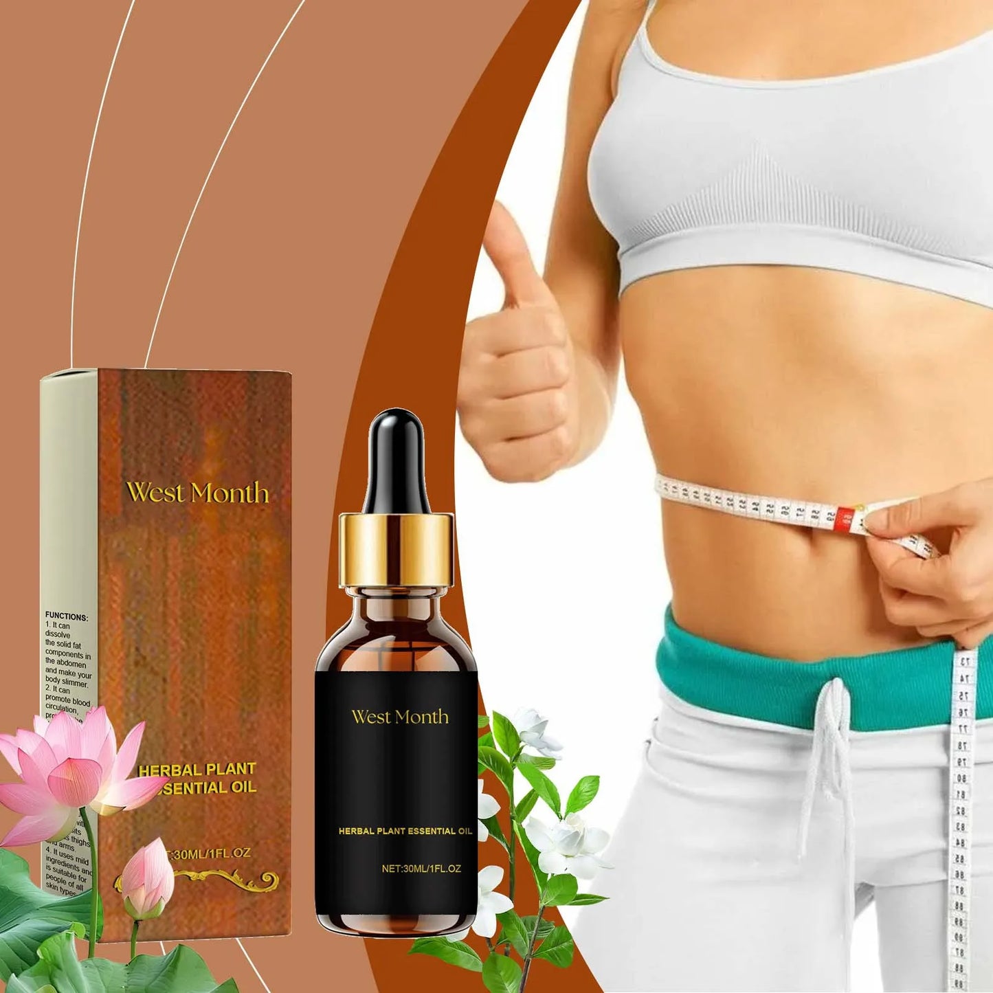 West&Month 30ml Slimming Body Care Serum Oil Anti Cellulite Fat Burning Massage Tighten Abdominal Thigh Firming Shaping Body Oil