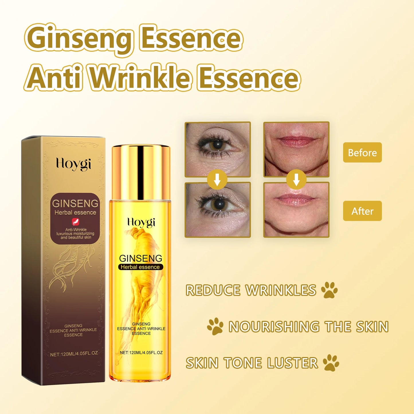 Hoygi Ginseng Face Serum Fade Fine Lines Anti-aging Improve Dullness and Roughness Firming Nourishing Skin Booster Face Serum