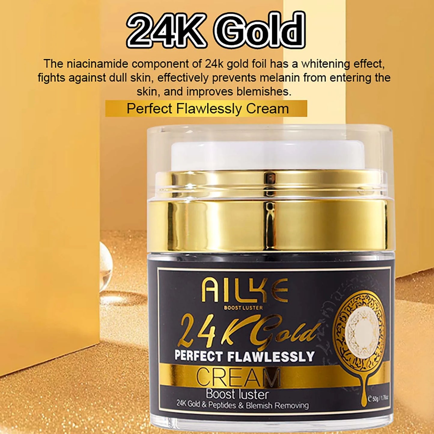 AILKE 24K Glod Flawlessly Skin Care Set, Whitening, Reduce Dark Spots, Pigmentation, Wrinkles, Moisturize, For All Skin Types