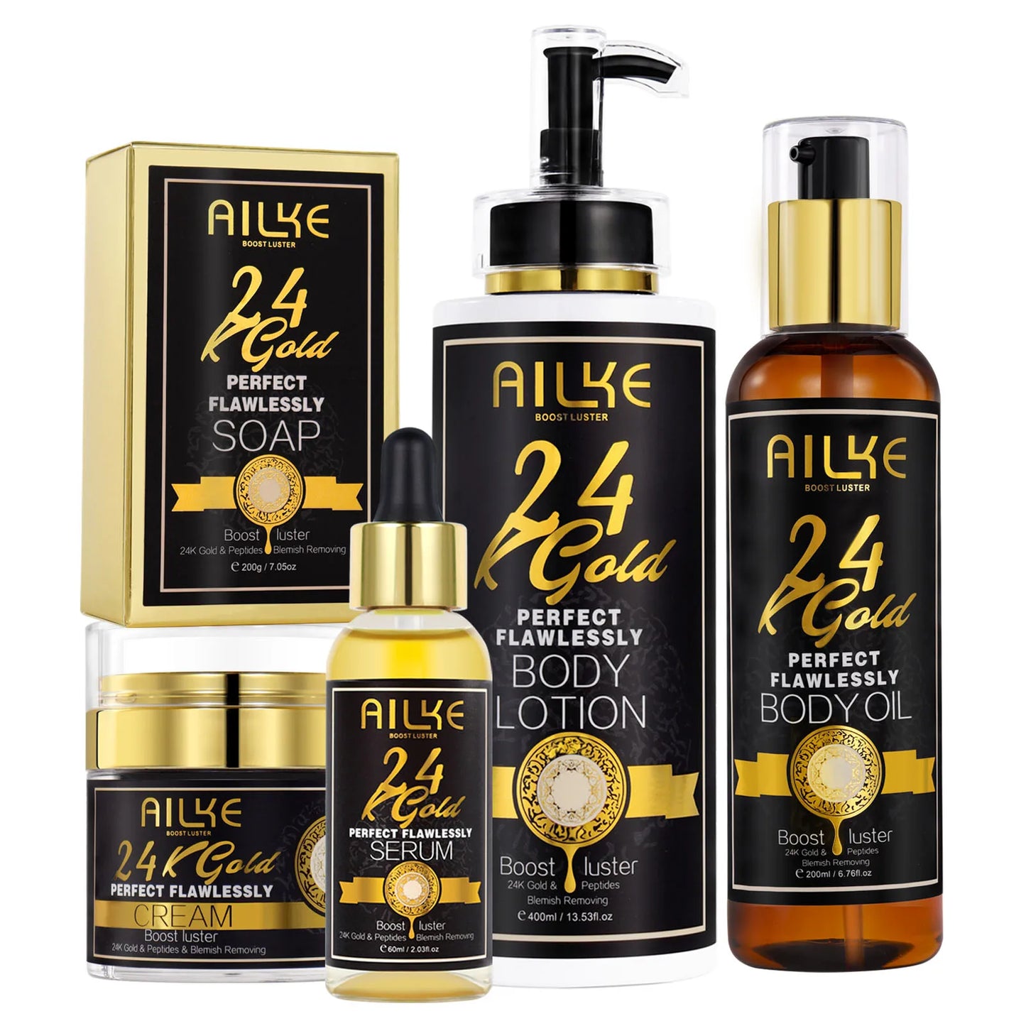 AILKE 24K Glod Flawlessly Skin Care Set, Whitening, Reduce Dark Spots, Pigmentation, Wrinkles, Moisturize, For All Skin Types