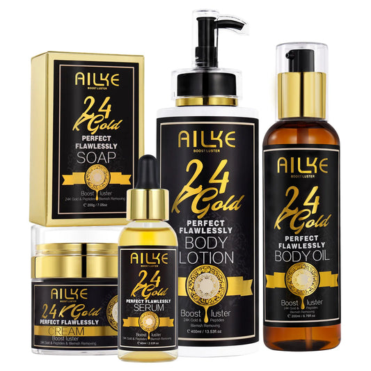 AILKE 24K Glod Flawlessly Skin Care Set, Whitening, Reduce Dark Spots, Pigmentation, Wrinkles, Moisturize, For All Skin Types