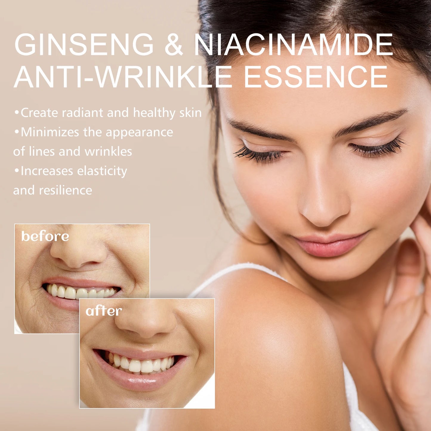 Ginseng & Niacinamide Anti-Wrinkle Essence,Ginseng Face Repair Serum, Moisturizing and Easily Absorbed, Refreshing Face