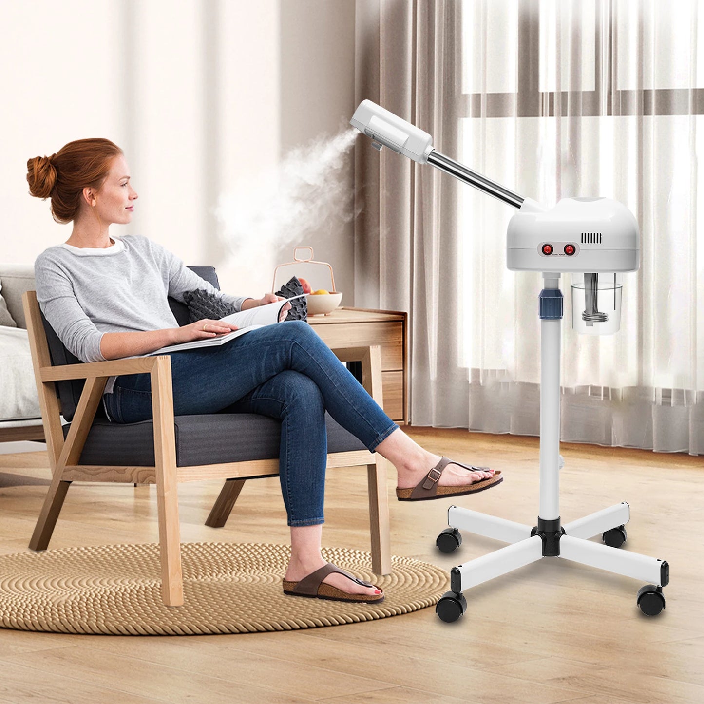 750ml Ozone Facial Steamer Height Adjustable Sprayer 360° Rotatable Movable Skin Care Equipment for Salon Beauty Spa White/Black