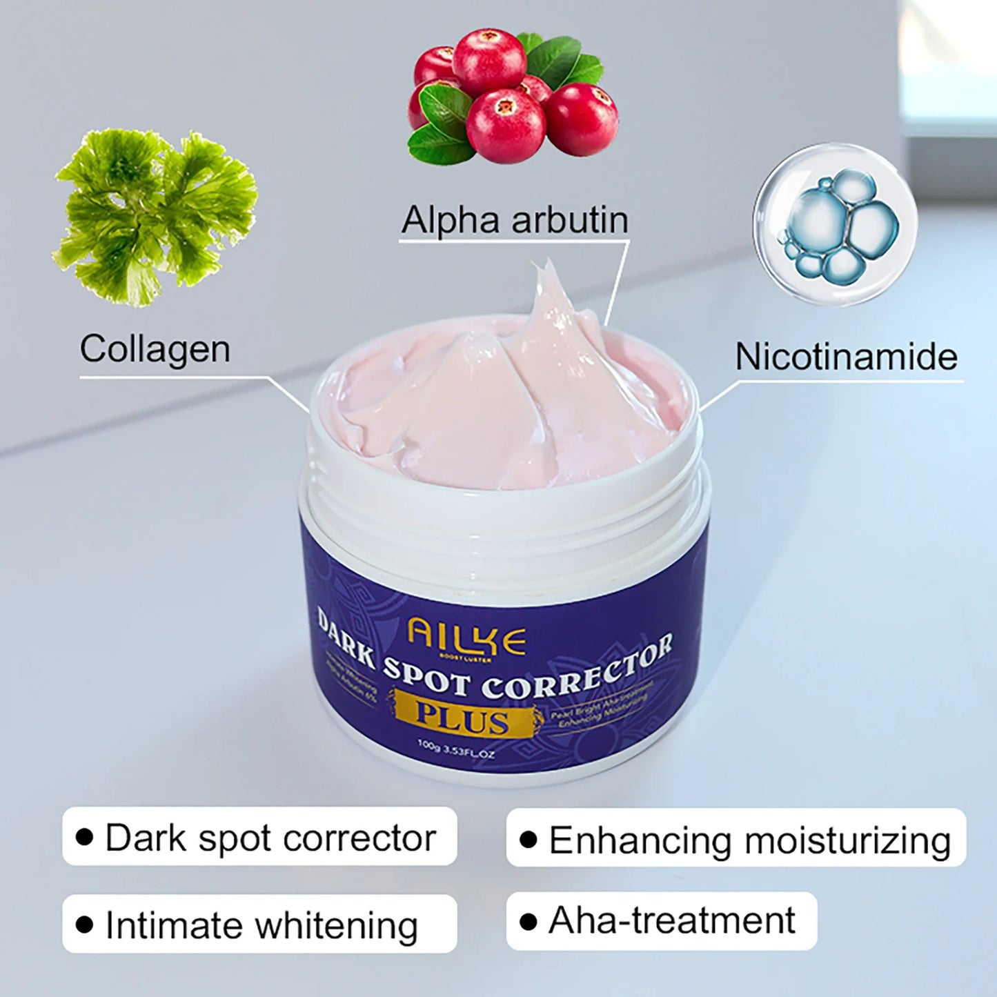 AILKE Stains Remover Face Cream With AHA, Collagen, Lightening Facial Skin Care, Antioxidant, Reduce Blemish, For All Skin Type