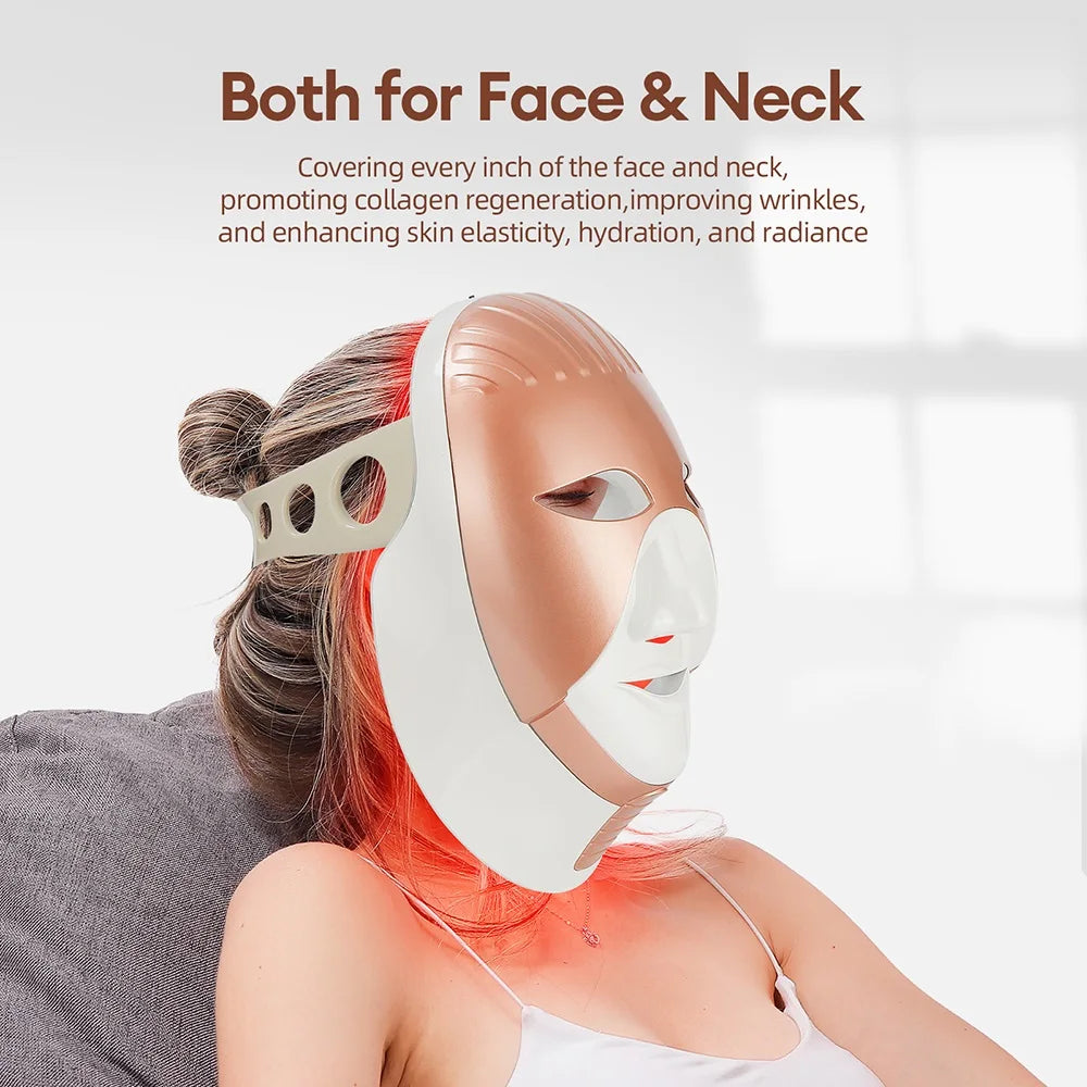 Wireless 7 Colors LED Face Neck Mask Photon Skin Rejuvenation Repair Skin Facial Beatuy SPA Mask Neck Wrinkle Remover Skin Care
