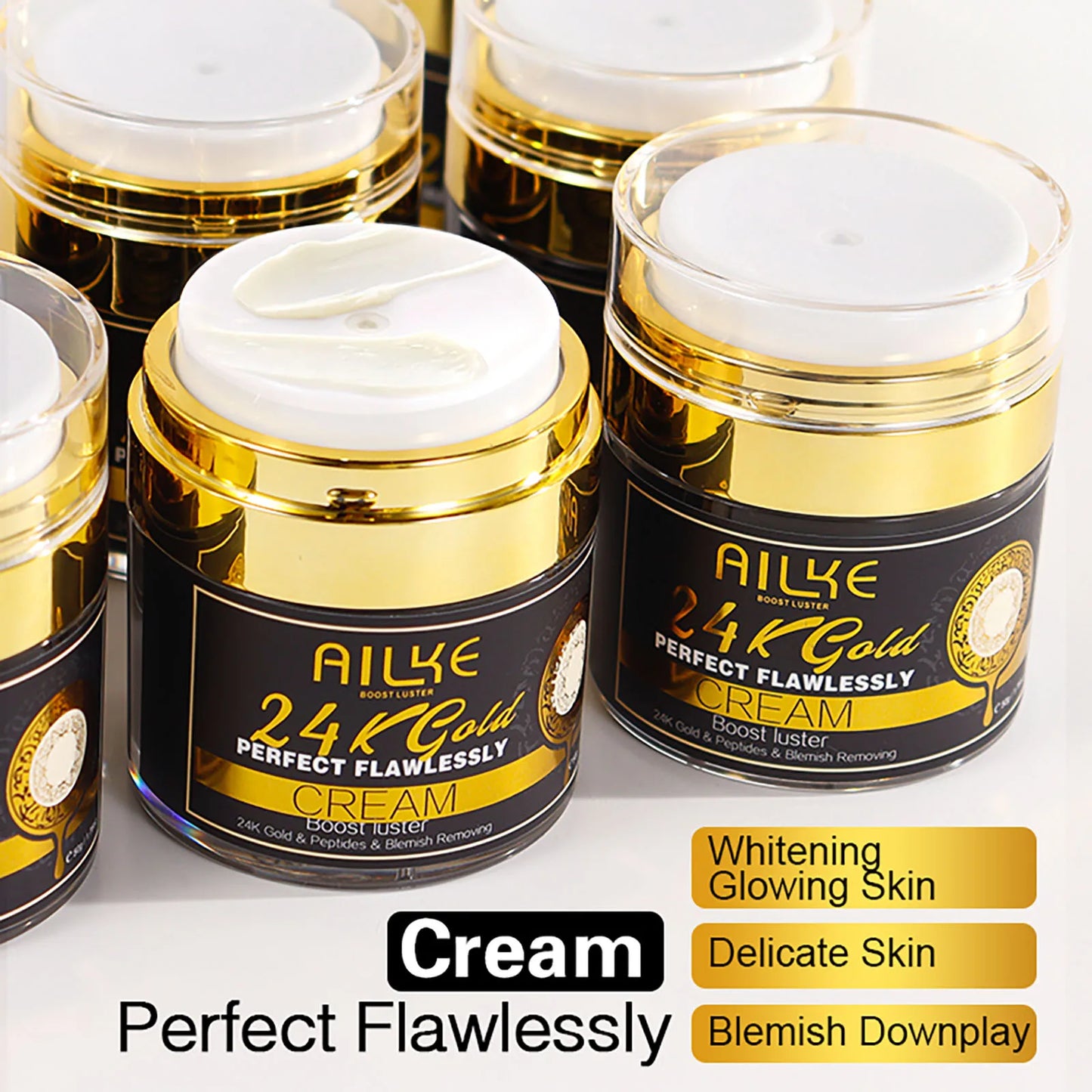 AILKE 24K Glod Flawlessly Skin Care Range, Skin Whitener, Reduce Dark Spots, Melanin, Wrinkles, Moisturize, For Women & Men