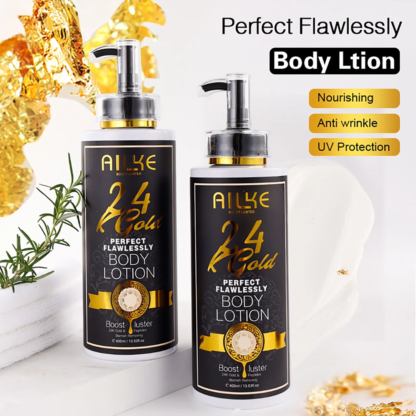 AILKE 24K Glod Flawlessly Skin Care Set, Whitening, Reduce Dark Spots, Pigmentation, Wrinkles, Moisturize, For All Skin Types