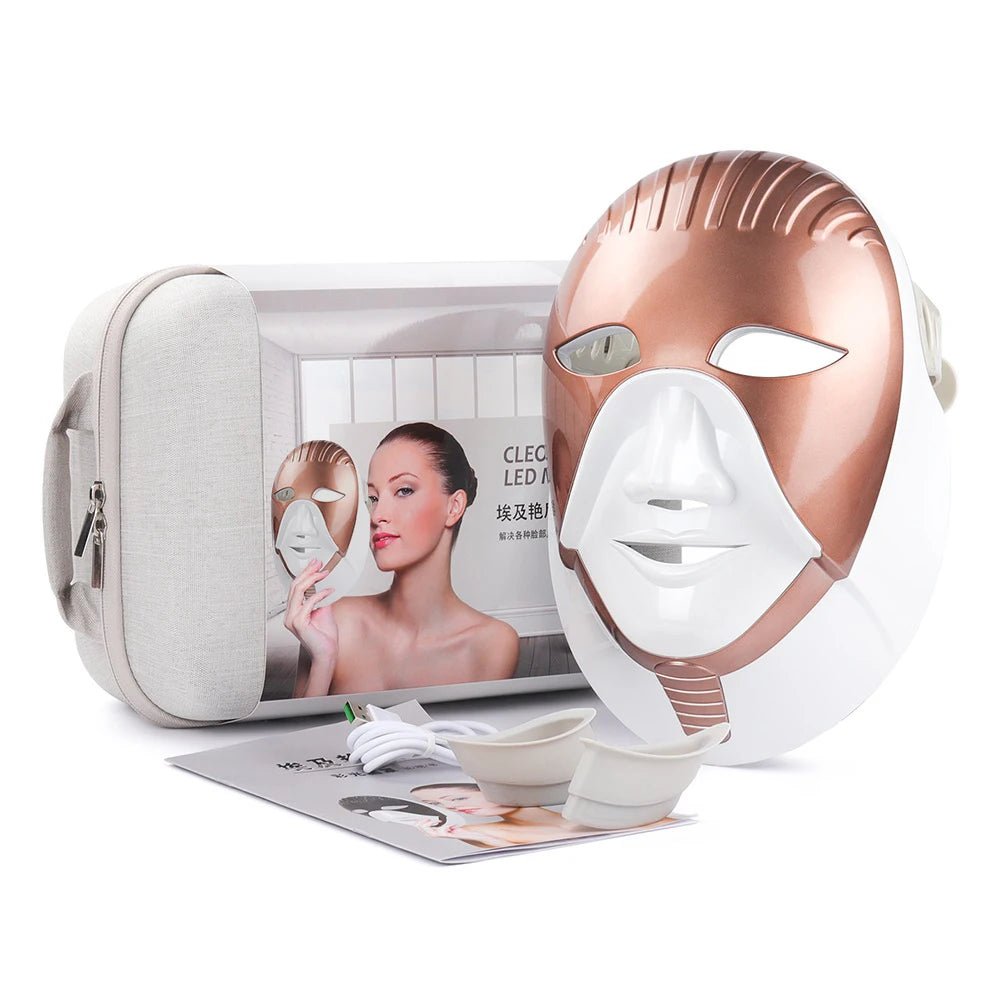 Wireless 7 Colors LED Face Neck Mask Photon Skin Rejuvenation Repair Skin Facial Beatuy SPA Mask Neck Wrinkle Remover Skin Care