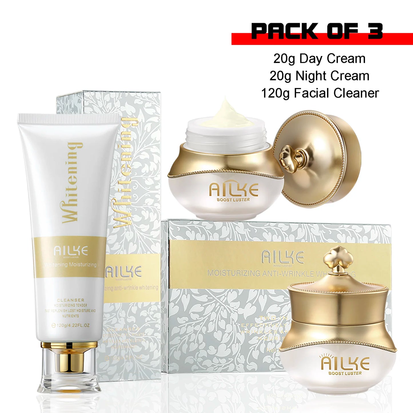 AILKE Whitening Anti-wrinkle Freckle Face Cream With Collagen Hyaluronic Acid Rose Skin Care Women Korean Facial Moisturizer Set
