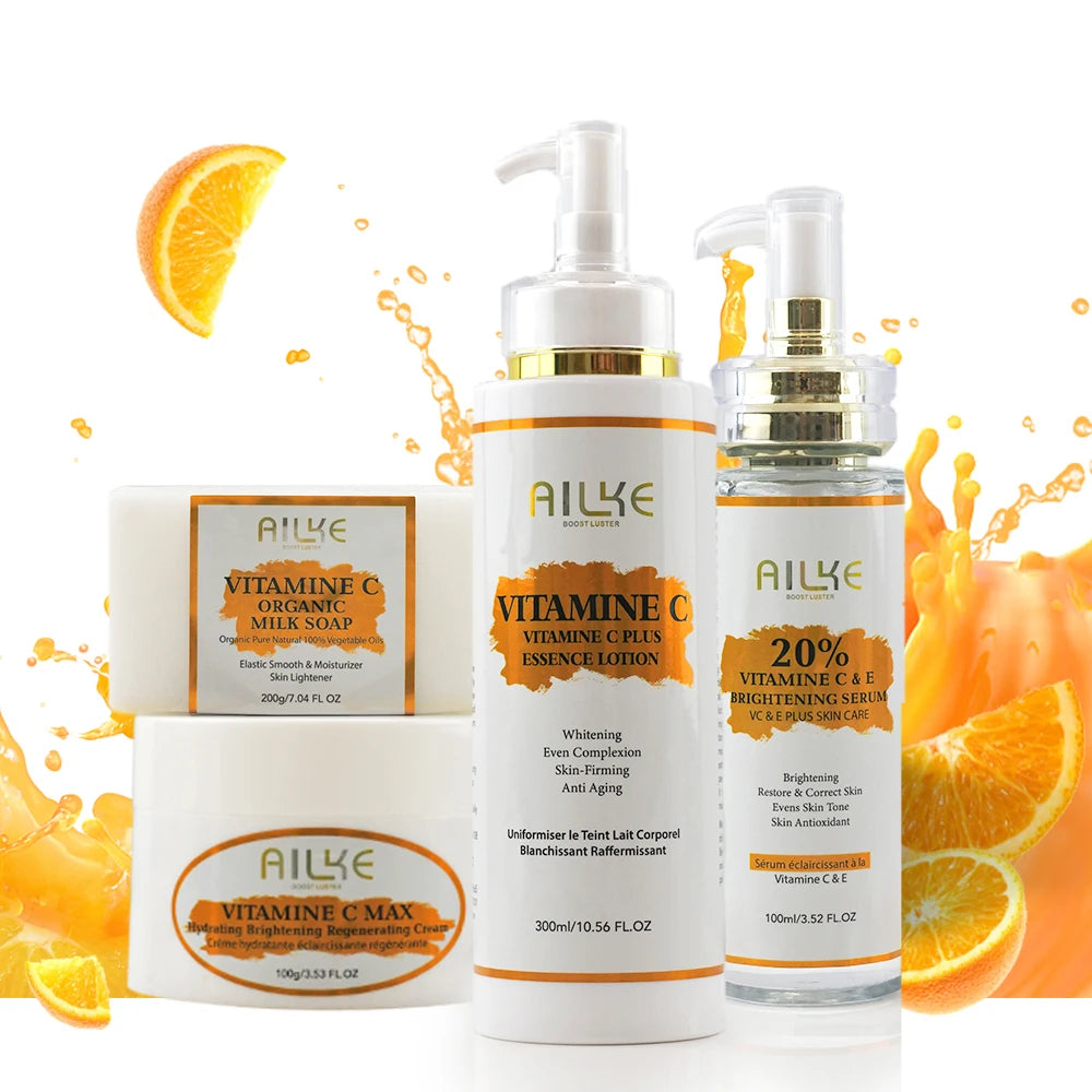 AILKE Vitamin C Skin Care Kit, With Lightening Body Lotion, Even Skin Tone Cream, Whitening Serum, Brightening Soap